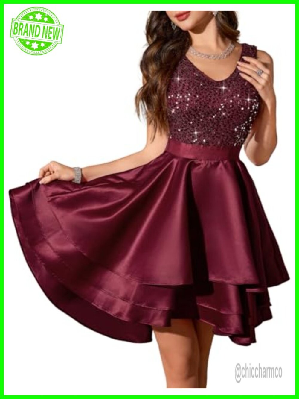 Sequin High Low Homecoming Dress Sleeveless V-Neck A-Line Formal